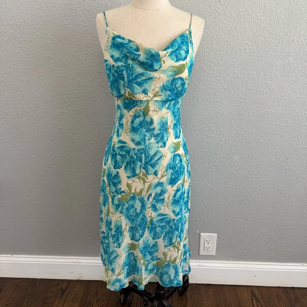 Vintage Ann Taylor Silk Chiffon Silk Slip Dress Size‎ 2 Cowl Neck